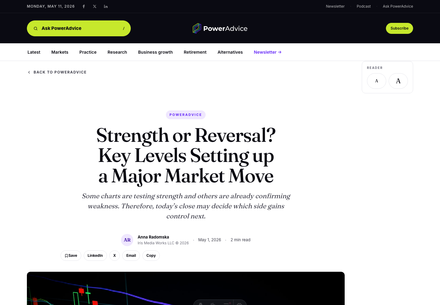 Article reader with saved article state