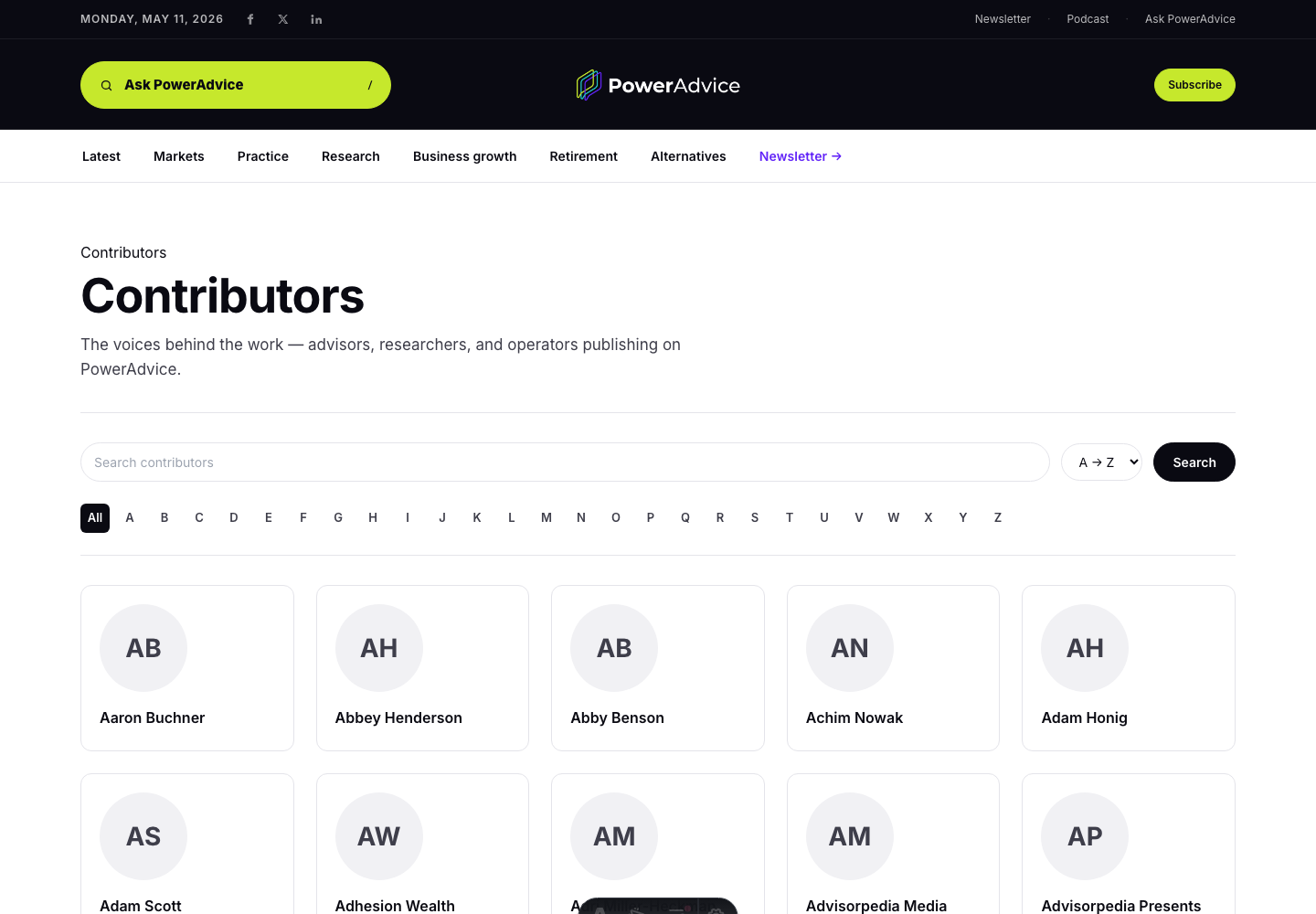 Contributor directory search results