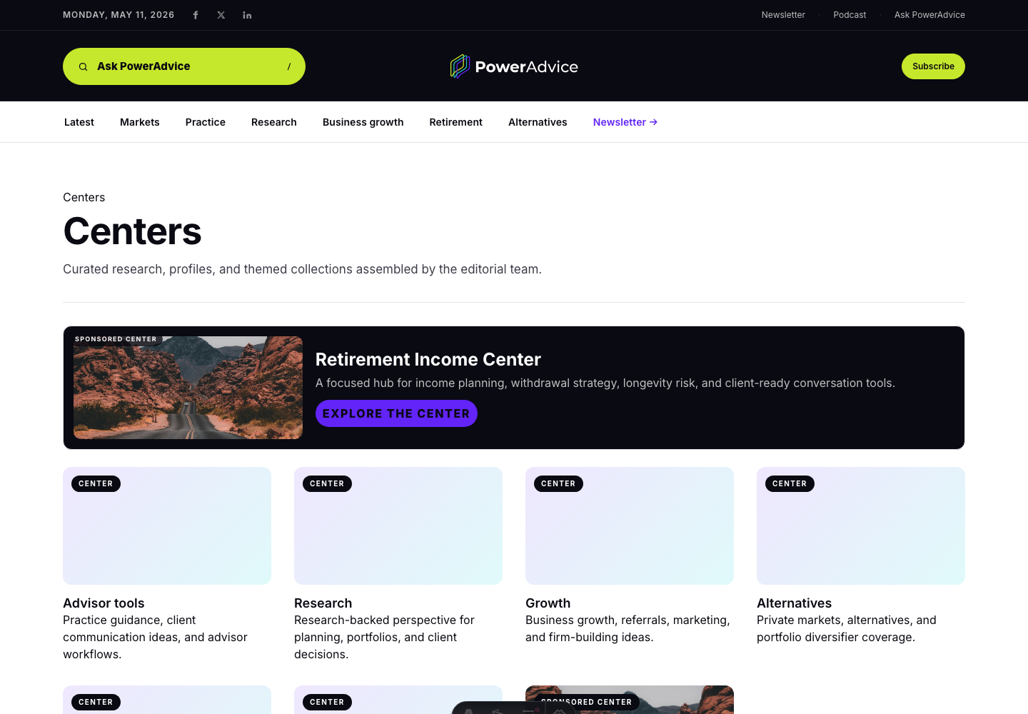 PowerAdvice Centers page