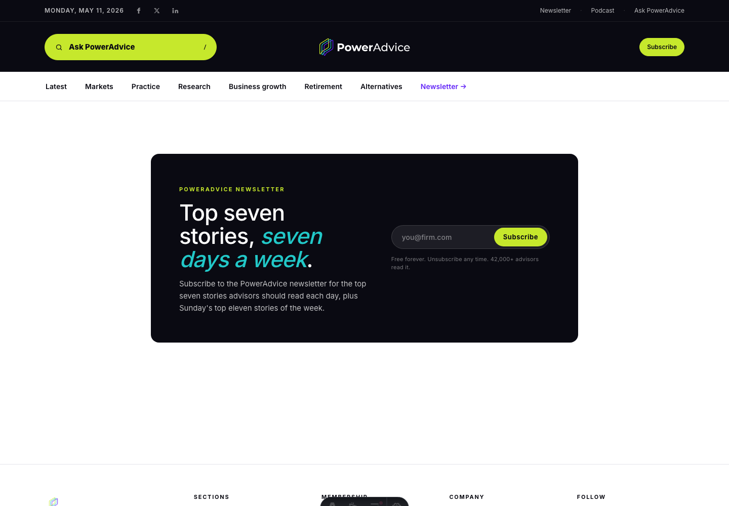 PowerAdvice newsletter subscription page