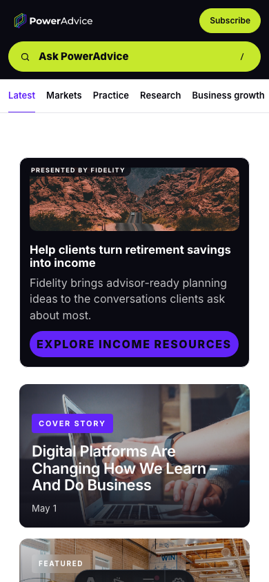 Mobile PowerAdvice homepage