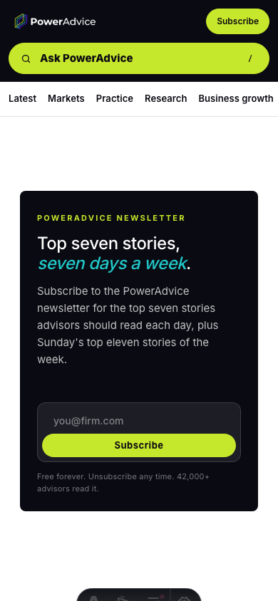 Mobile PowerAdvice subscribe page