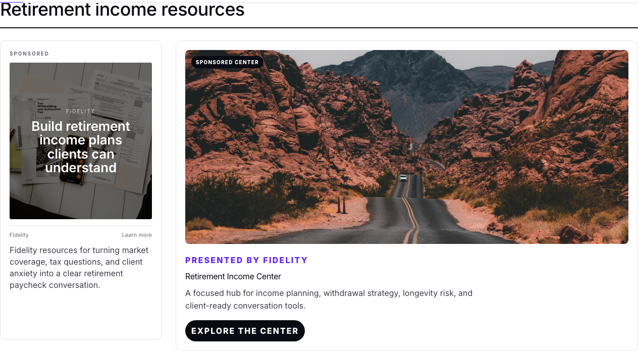 Fidelity sponsored post and sponsored Center placement